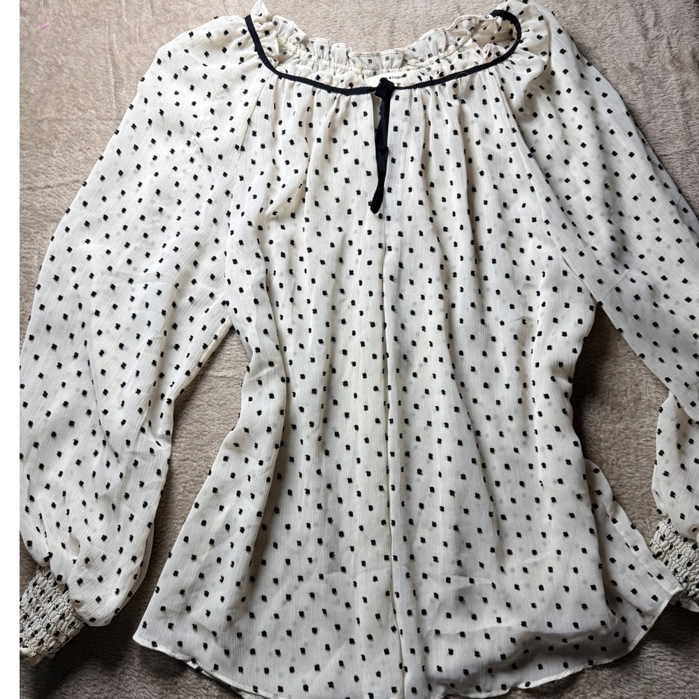 Max Studio Polka Dot Ruffle‎ Blouse Small Cottagecore Scandi Coquette Feminine
